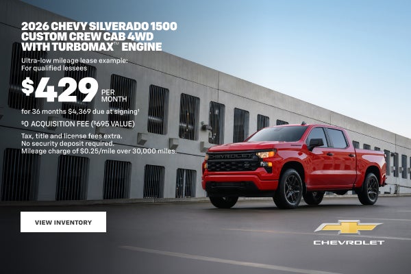 2026 Chevy Silverado 1500 Custom Crew Cab 4WD with TurboMax Engine. Ultra-low mileage lease examp...